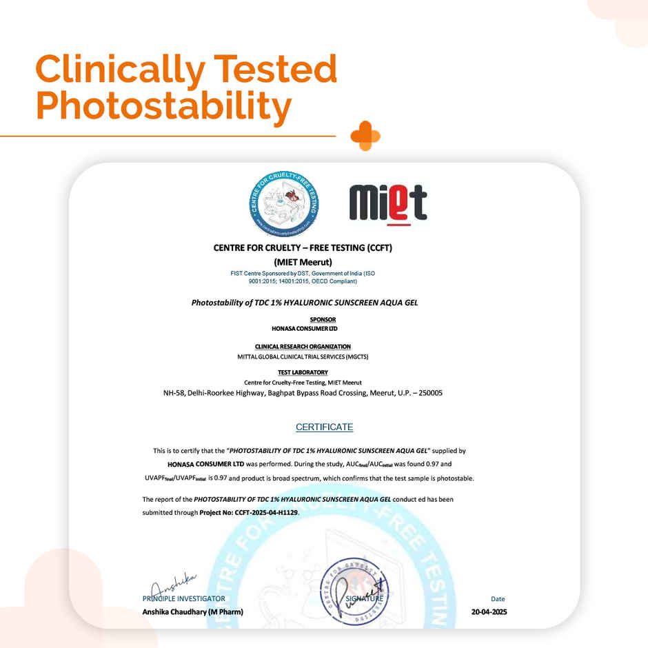 The Derma Co 1% Hyaluronic Sunscreen Spf 50 Pa+++ Aqua Gel For Normal To Oily Skin