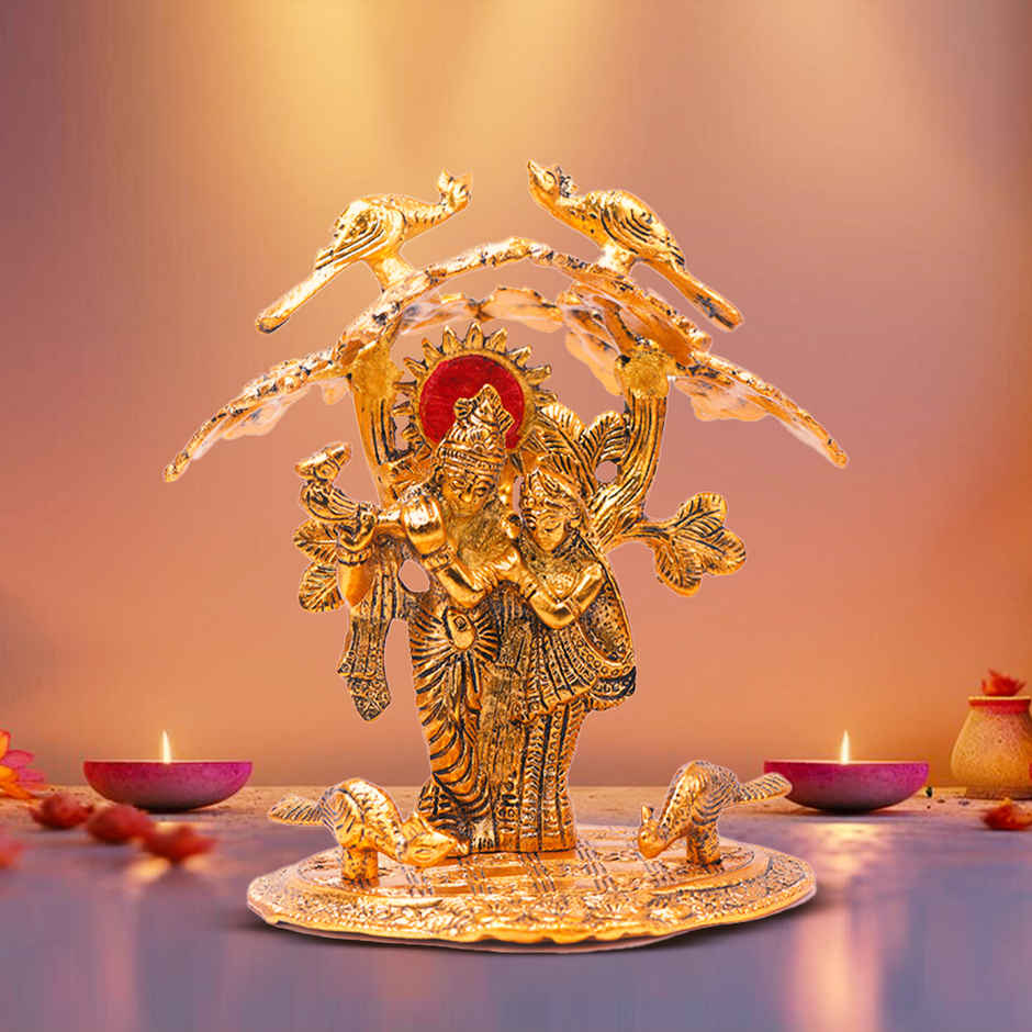 Radha Krishna Idol under Tree in Gold Polish | Devnidhi