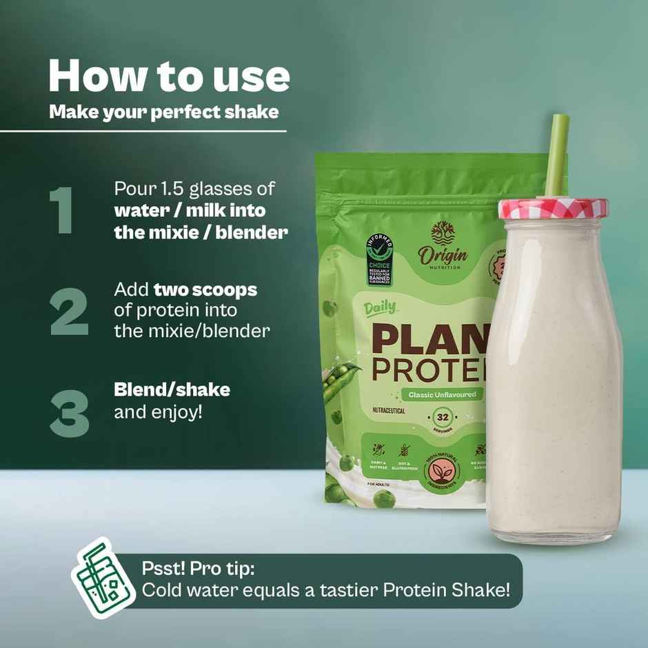 Origin Nutrition Daily Plant Protein Unflavoured- 32 Servings