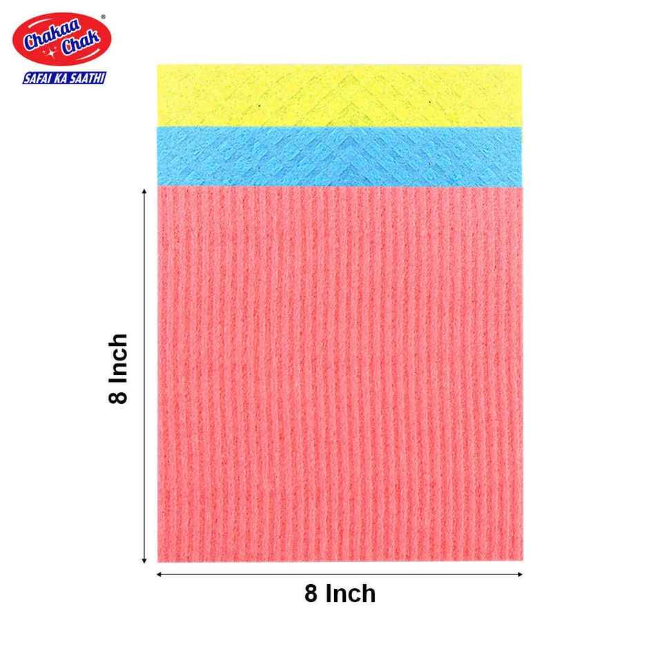 Chakaachak Sponge Wipes Resusable Kitchen Cleaning Cellulose Sponge- Easy to use & Multi- color Pack of 3