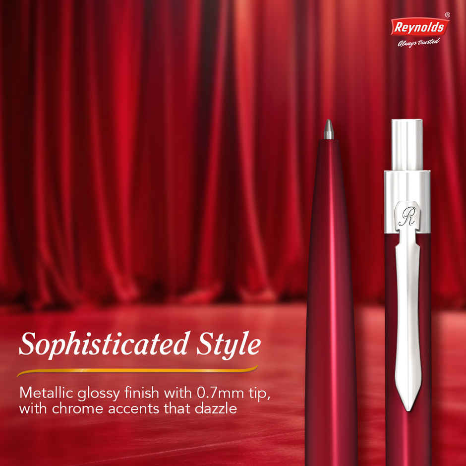 Reynolds Premium Tiktok Metal Pen, Maroon Bodycolor (Blue Pen)