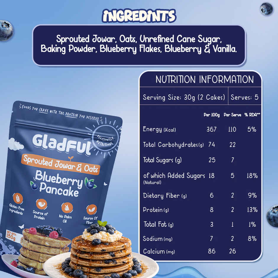 Gladful Blueberry Pancake - Sprouted Jowar And Oats