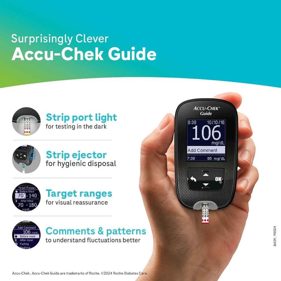 Accu-Chek Guide Glucometer With Free 10 Test Strips, 10 Lancets