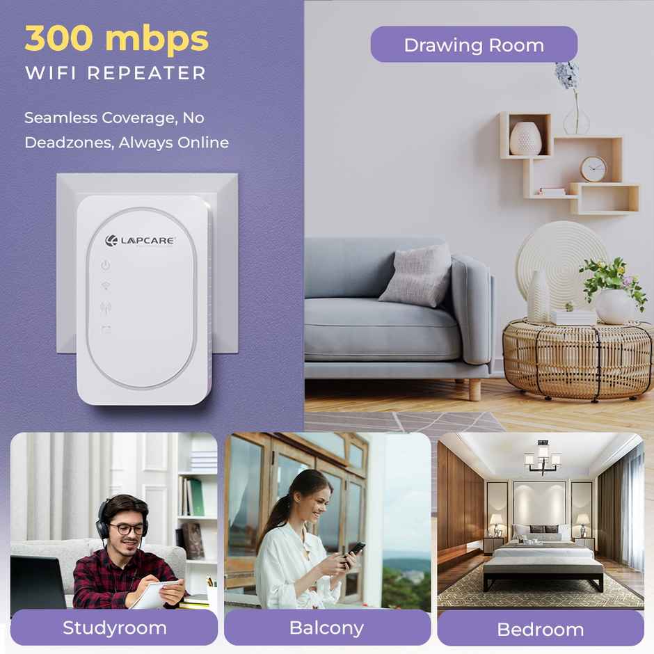 Lapcare 300Mbps Wi-Fi Range Extender with Dual LAN Ports | High-Speed 2.4GHz Signal