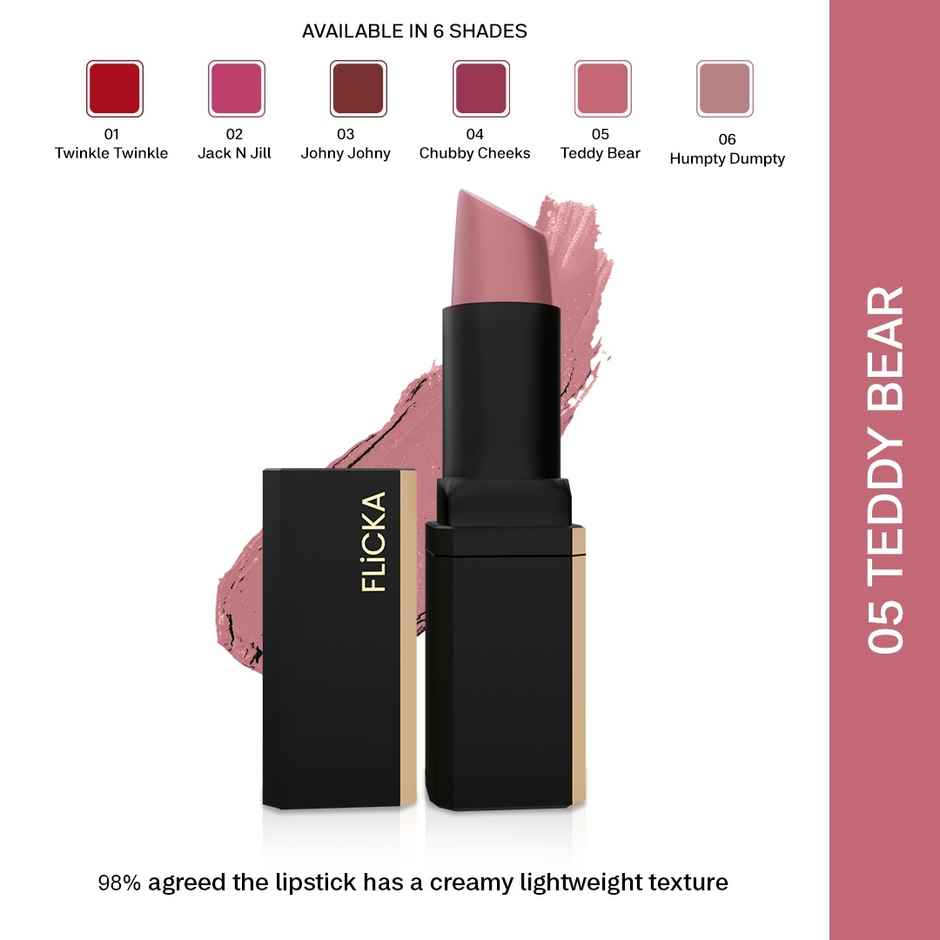 Flicka Lip Poetry Matte Lipstick Moisturizing | Long Lasting | Intensely Pigmented | 05 Teddy Bear