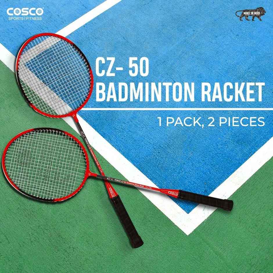 Cosco Cz-50 Aluminium Badminton Racket 2 Rackets + 1 Full cover | Red | Made In India