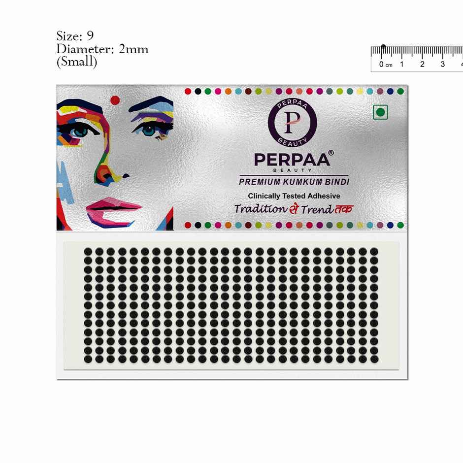 PERPAA Black Bindi | 1 Flap |Size 9 Diameter 2mm| Round Kumkum Bindi for women
