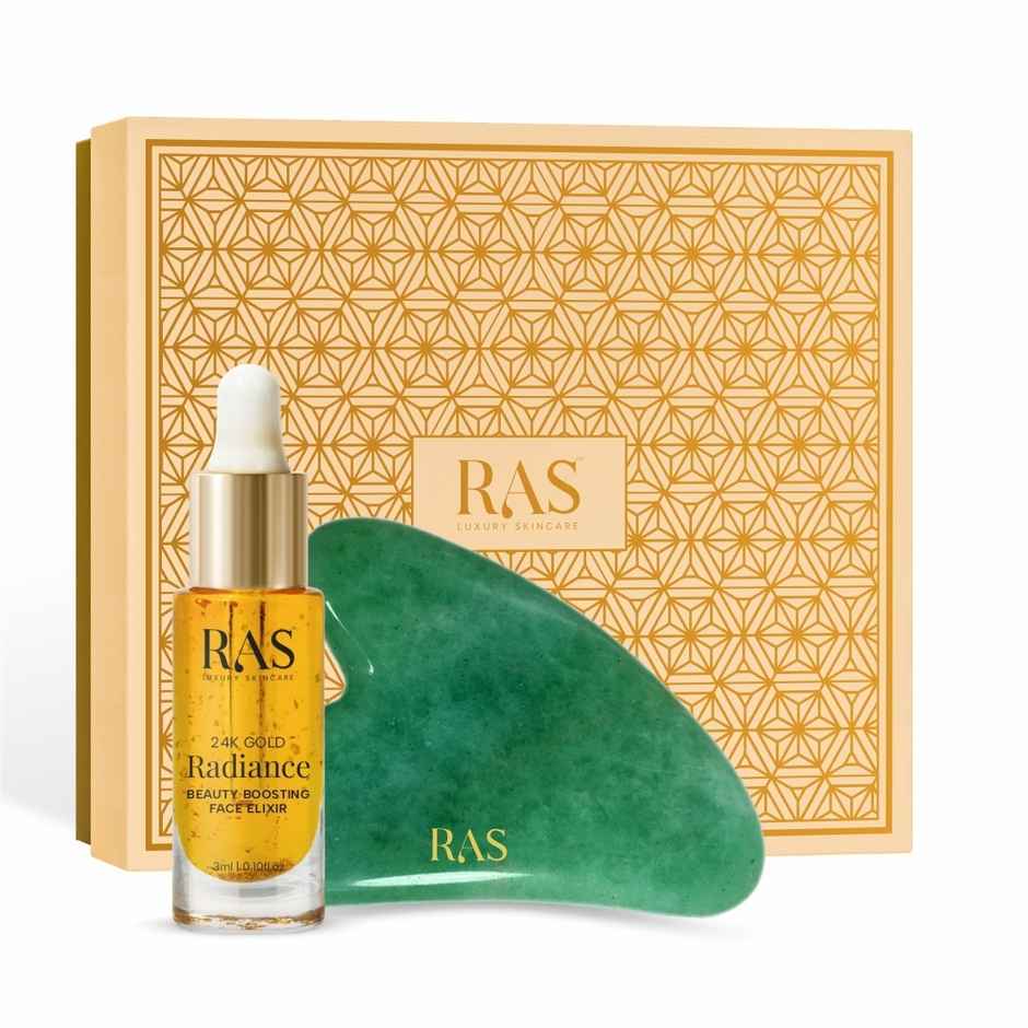 Ras Luxury Skincare Jade Guasha Stone & 24K Gold Face Elixir | Gift for Mother's Day