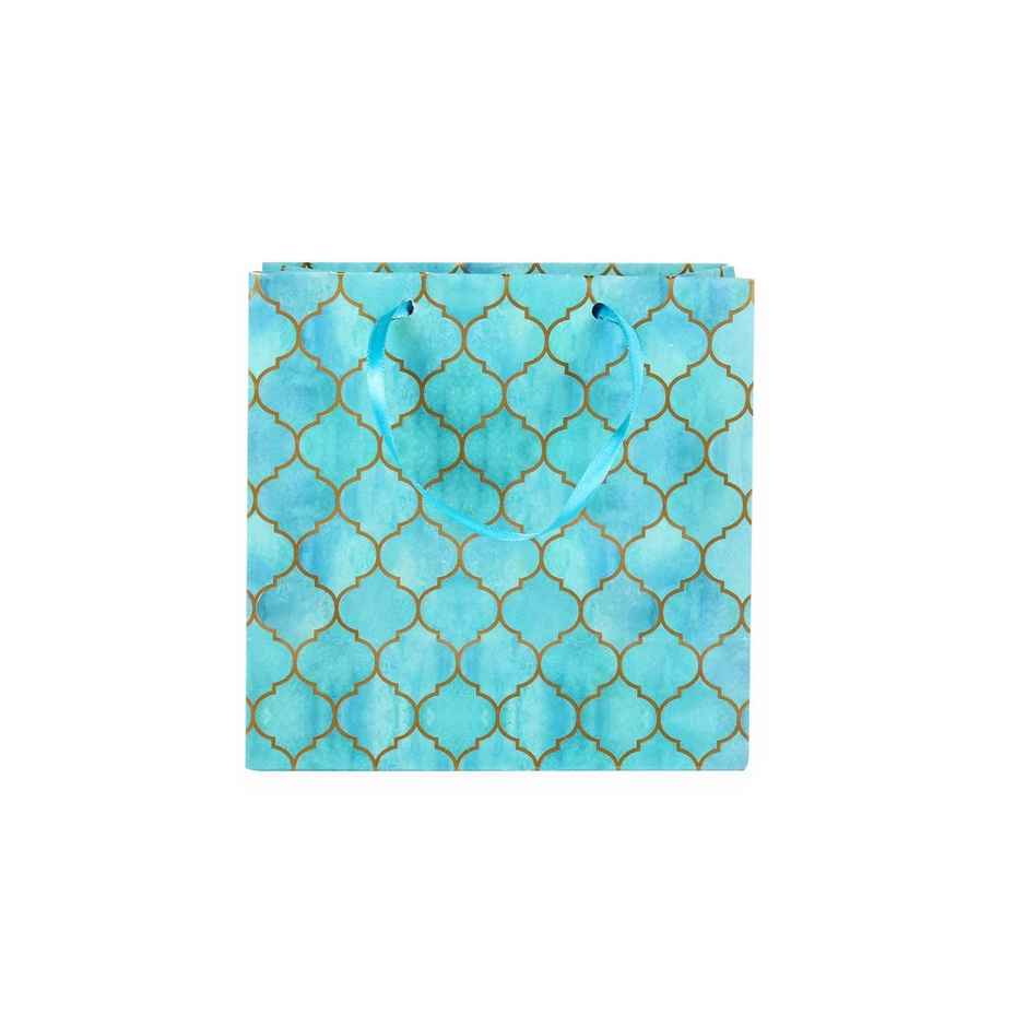 Itsy Bitsy Gift Bags Moroccan Trellis Aqua Shimmer L16 x W17.5 x D9.2cm Gol