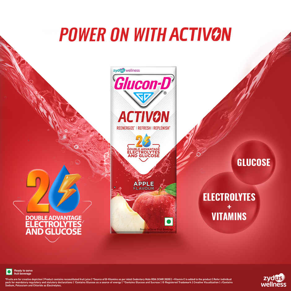 Glucon-D Activon Electrolyte Energy Drink | Apple Flavour