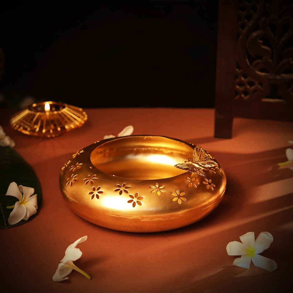Servdharm Butterfly Gold Plated Urli | 7 inch | ServDharm
