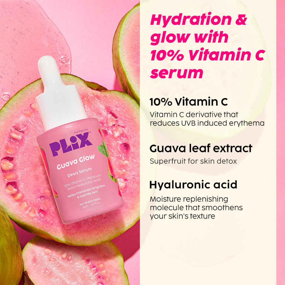 Plix Guava Glow 10% Vitamin C Face Serum with Guava Extract & Pentavitin for Bright & Glowing Skin