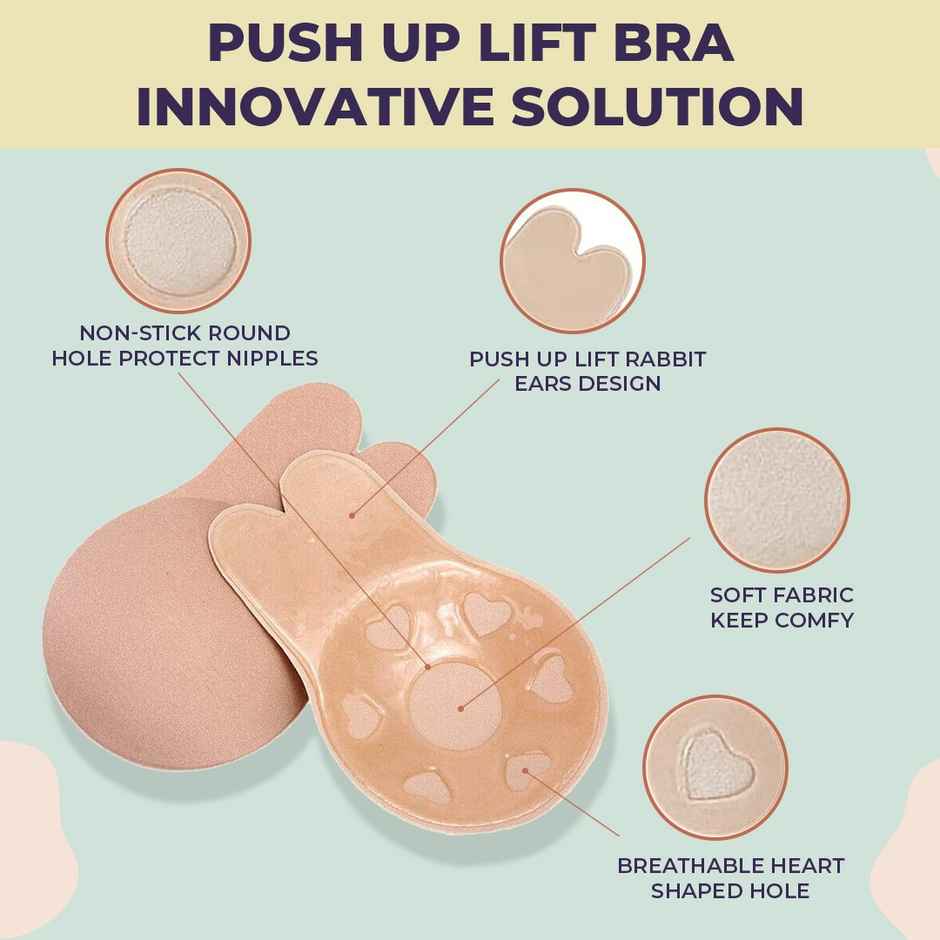 Sanfe Flix Reusable Boob Lift Cups For Breast Push Up Braless, Padded, Rabbit A-C Cup