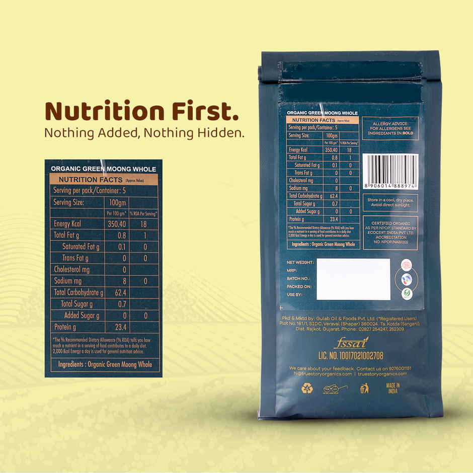 True Story Organic Green Moong Dal Whole