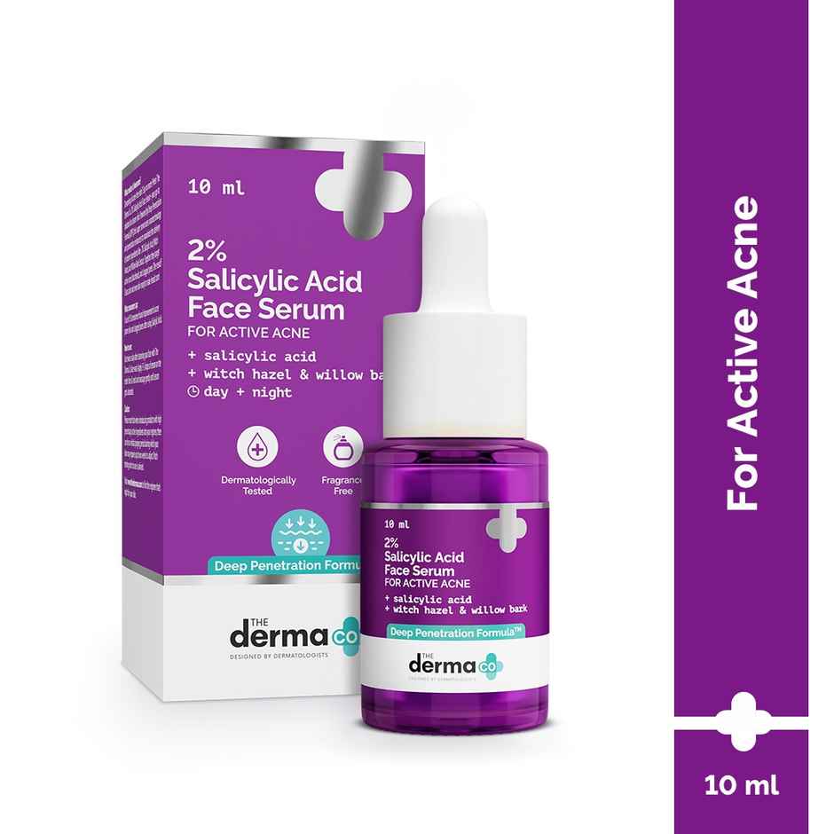 The Derma Co 2% Salicylic Acid Serum With Witch Hazel & Willow Bark For Active Acne Day+Night