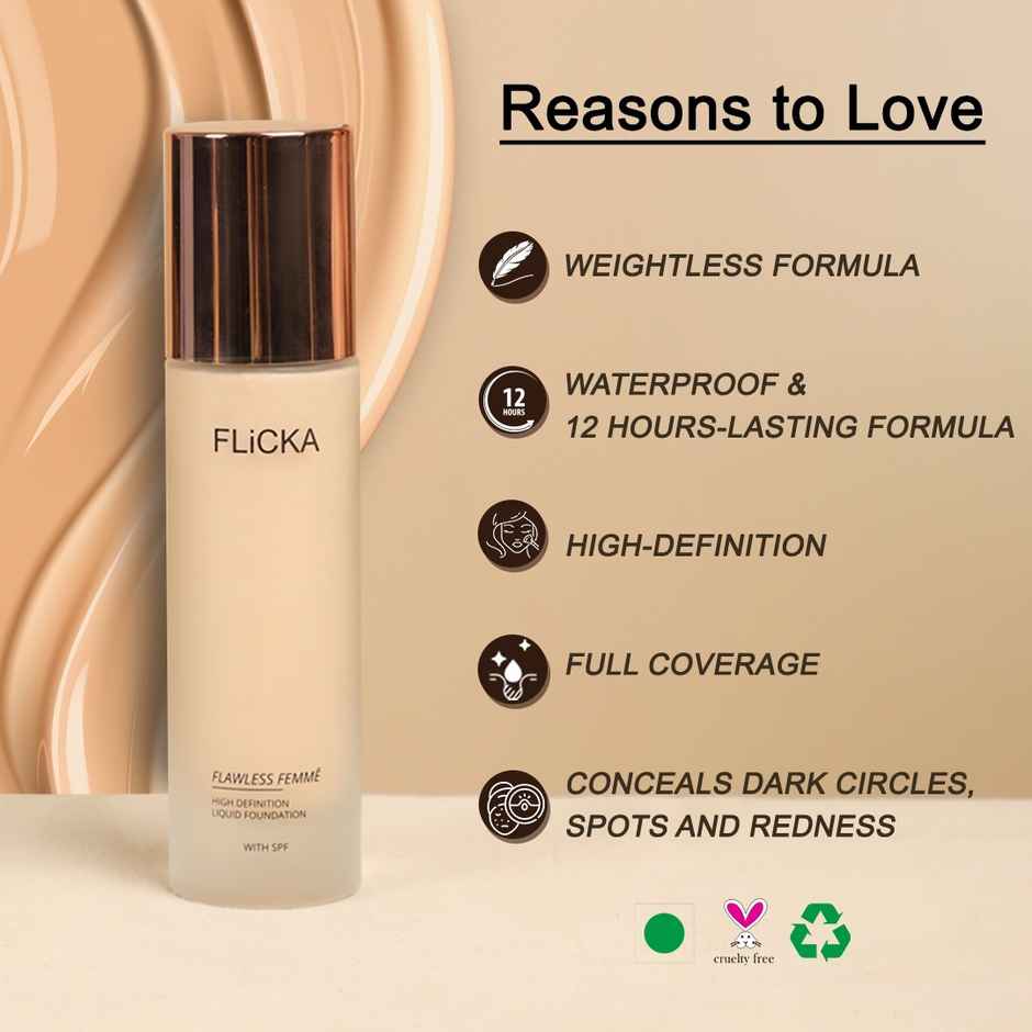 Flicka Flawless Femme HD Liquid Foundation for Face Makeup | 01 Fair