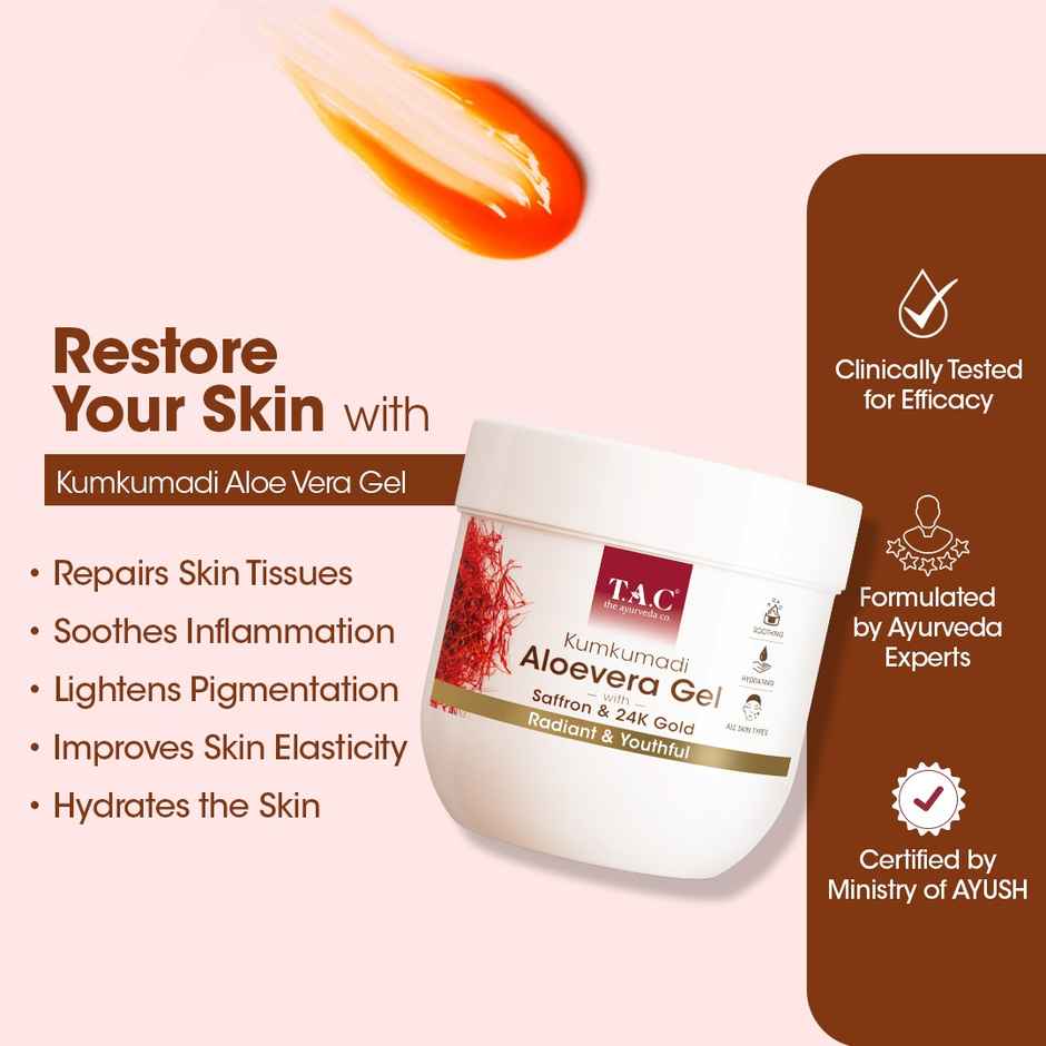 TAC Kumkumadi Aloe Vera Gel with Saffron & 24K Gold for Radiant &Youthful Skin