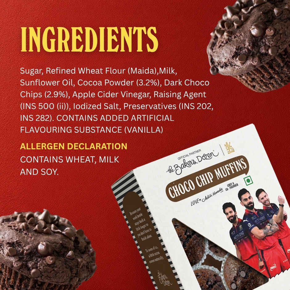 The Baker's Dozen Chocochip Muffin | Veg/Eggless Cake | Chocolate Cake | Cup Cake | Choco Muffin