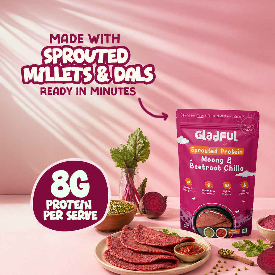 Gladful Beetroot Protein Sprouted Lentils and Millets Instant Chilla Mix