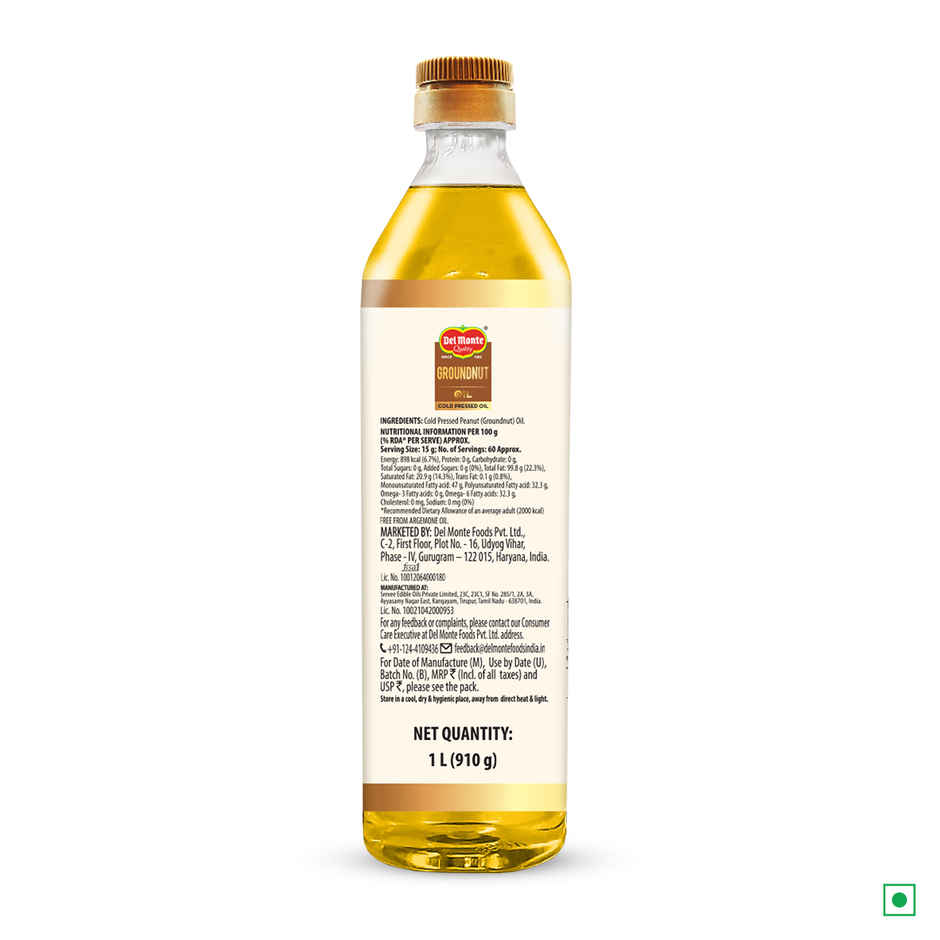 Del Monte Groundnut (Peanut) Cold Pressed Oil | Healthy Cooking Oil