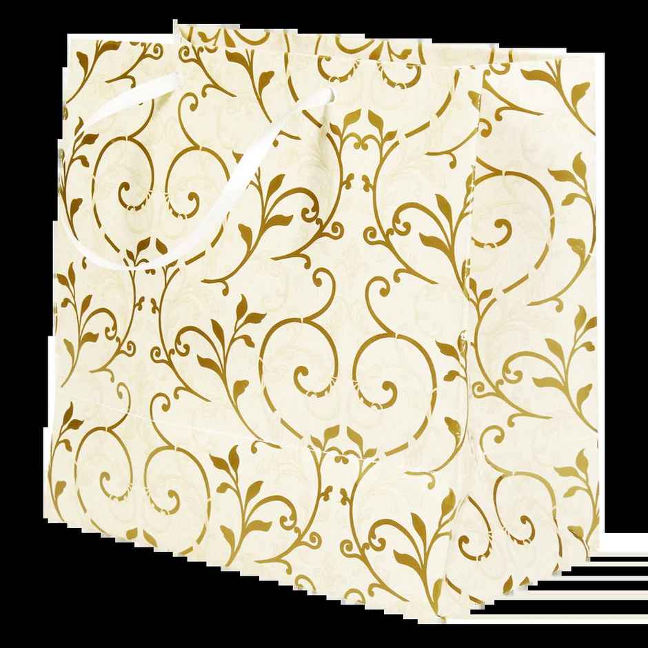 Itsy Bitsy Gift Bags Floral Swirls Ivory Shimmer L16 x W17.5 x D9.2cm Gol