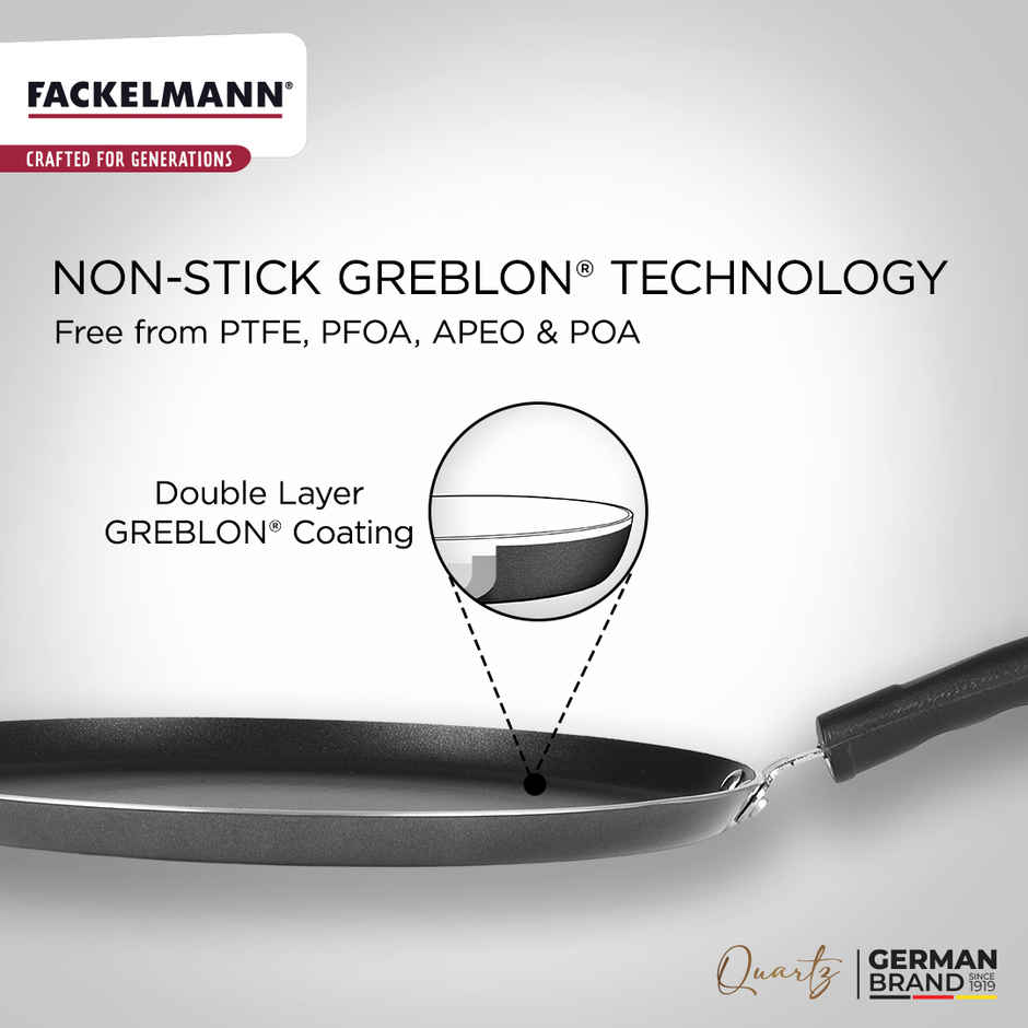 Fackelmann Quartz Nonstick Flat Tawa 25Cm, Induction, German Tech, Paratha, Omelette, Dosa