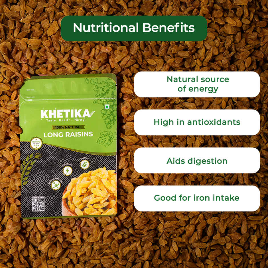 Khetika Premium Long Raisins | Dried Kishmish | High in Potassium