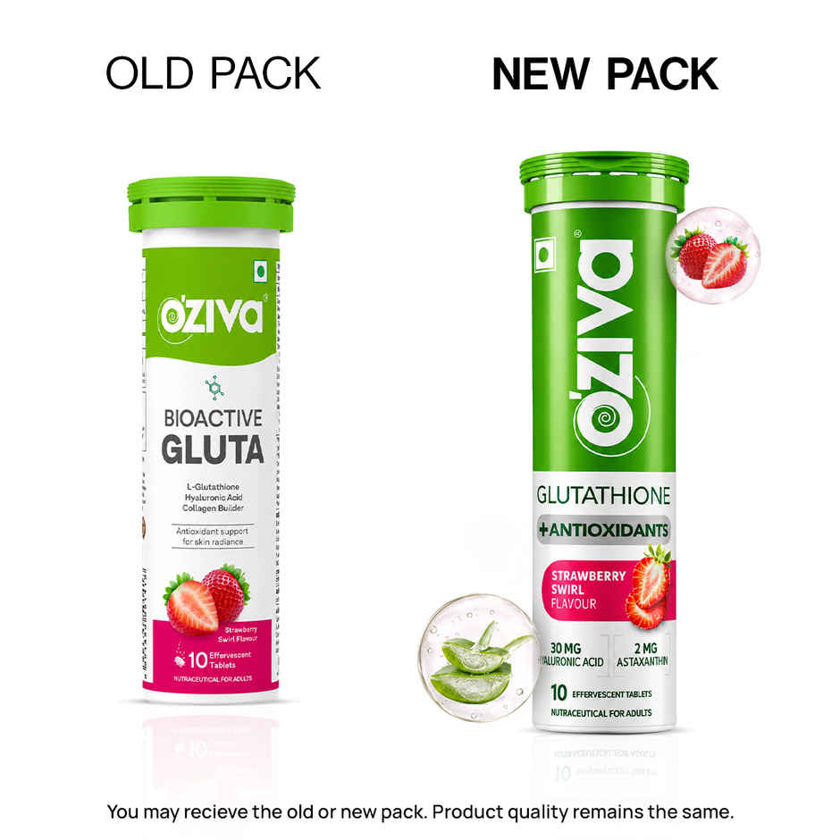 Oziva Bioactive Glutathione Vitamin C fizzy Tablets for Skin glow & Anti-Pigmentation - Strawberry