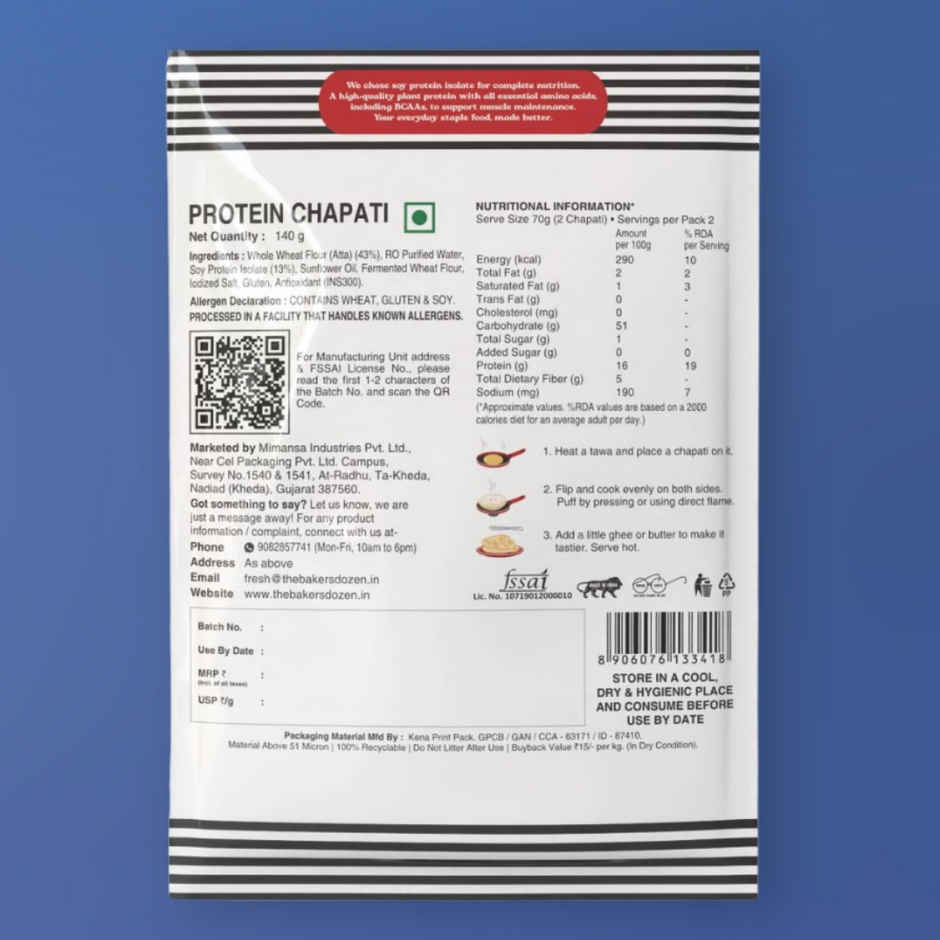 The Baker's Dozen Zero Maida Protein Chapati