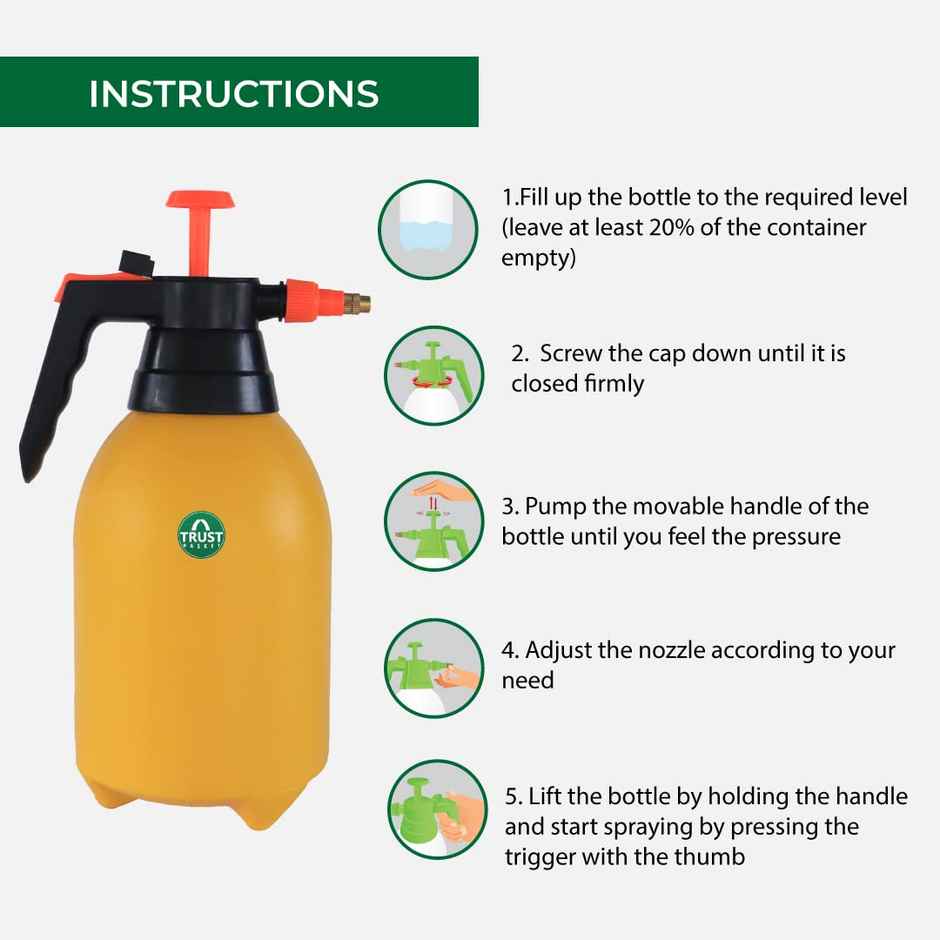 TrustBasket Pressure Sprayer 2 LTR | Sprayer Bottle for Plants | Yellow Color