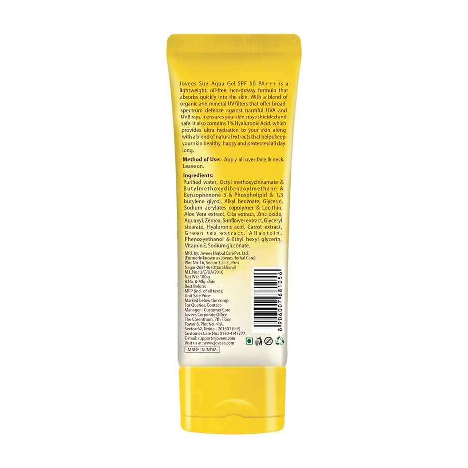 Jovees Herbal Sun Aqua Gel SPF 50 PA+++ | Lightweight | Water-Like Texture | 1% Hyaluronic Acid