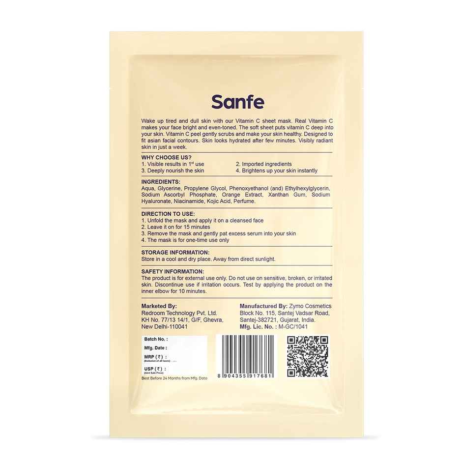 Sanfe Instant Depigmentation Vitamin C Face Mask | 100% fruit extracts, Korean Mask
