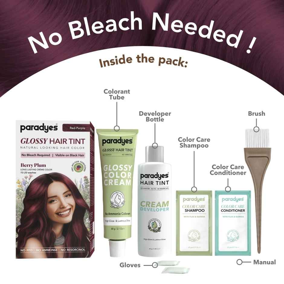 Paradyes No Bleach Berry Plum Glossy Hair Tint, Ammonia|free Hair Color for Natural Black Hair
