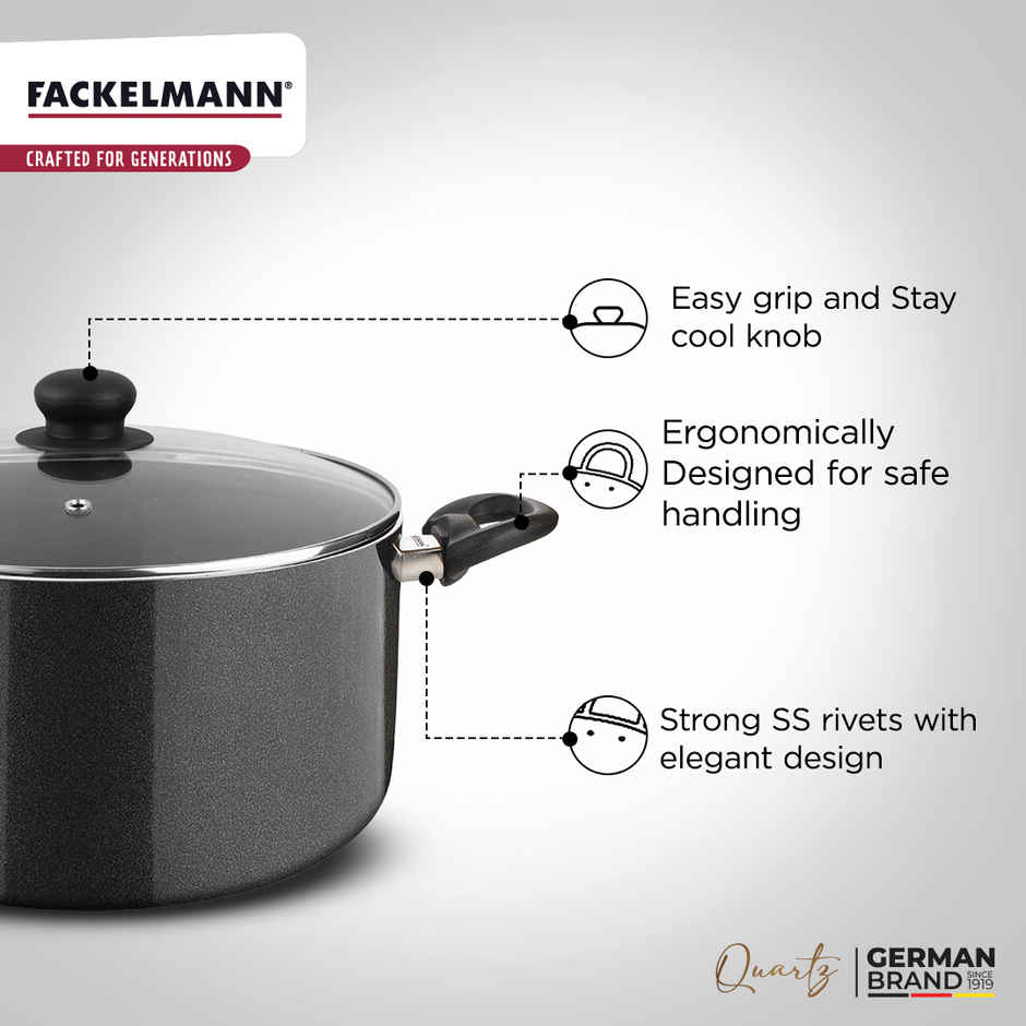 Fackelmann Quartz Nonstick Casserole w Glass Lid 28cm BPA-Free All Stoves Compatible Anti-scratch