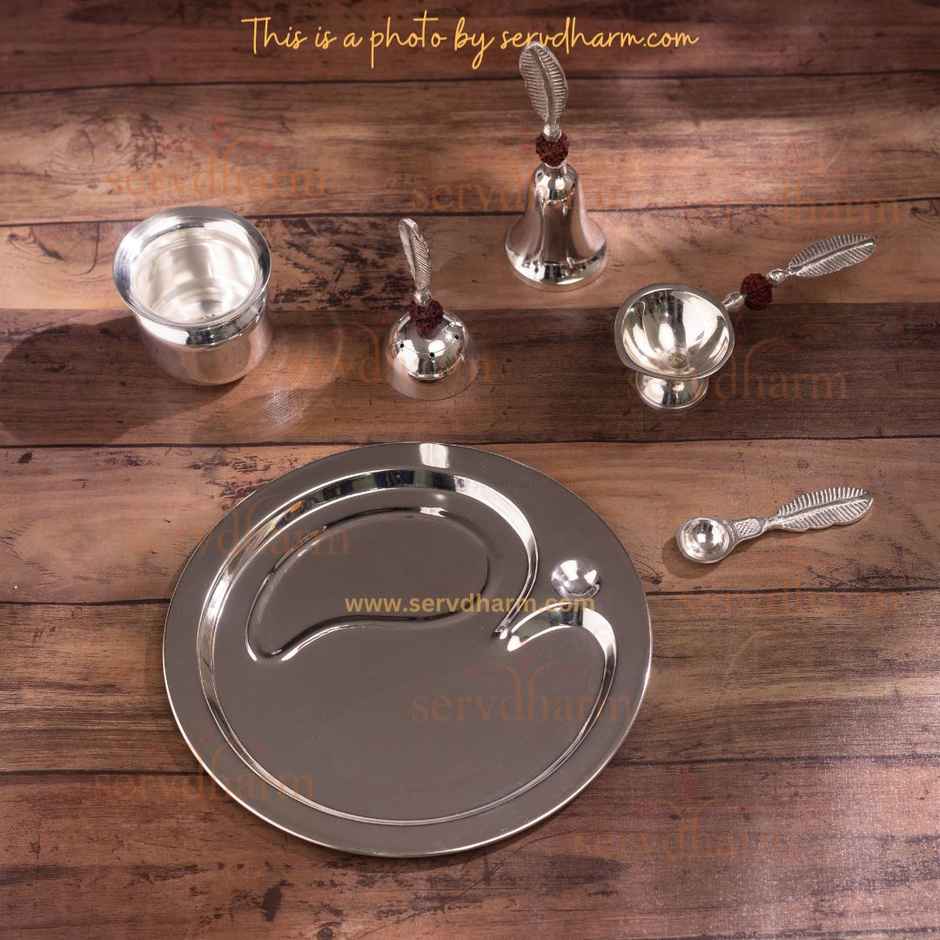 Silver Plated Brass Rudraksha Pooja Thali Set | ServDharm