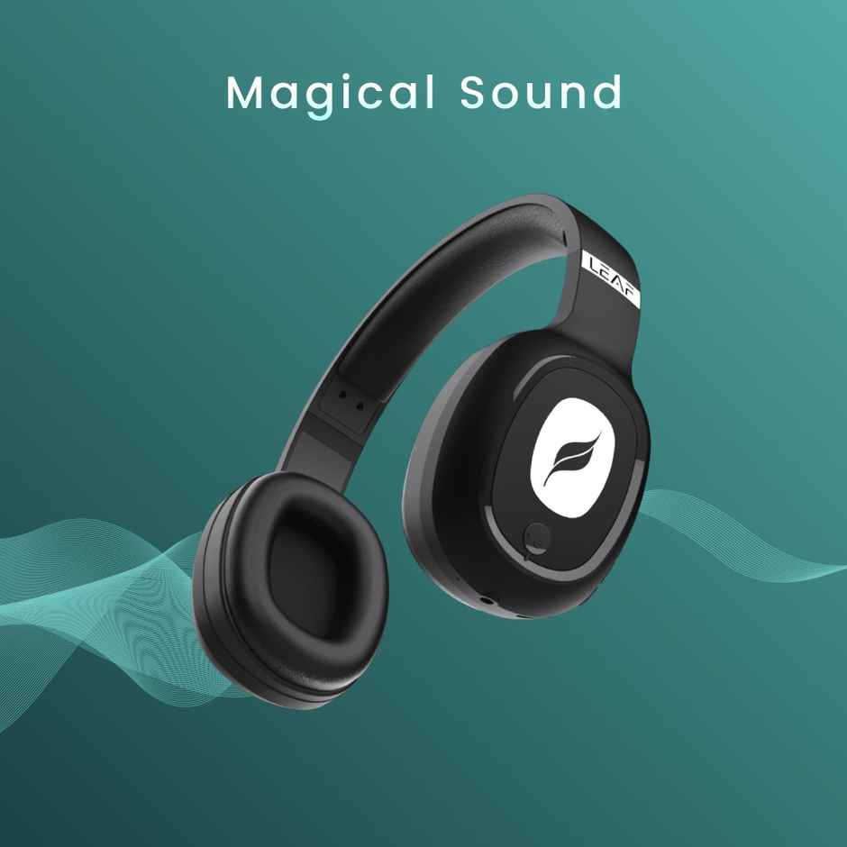 Leaf Bass Wireless Headphone w/AI Sound App | Dual Pairing | 38 mm Driver | Carbon Black