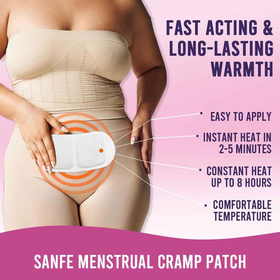 Sanfe Menstrual Cramp Patch | 8 hr relief, Instant, 100% natural | No side effects | 3 Pairs