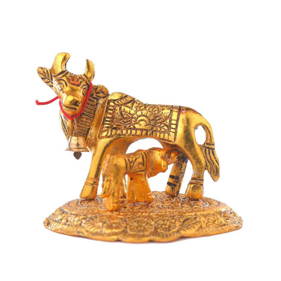 Kamdhenu Maa Gold Polish Idol Small Size Design 2 | Devnidhi