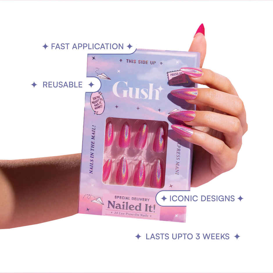 Gush Beauty Nailed It | Reusable Luxury Press On Nails | Long Coffin Brown | Mehr | Nude & White
