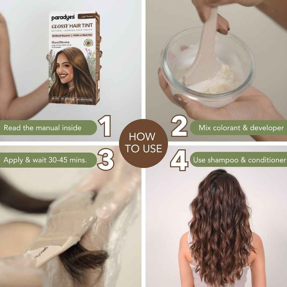 Paradyes No Bleach Hazel Brown Glossy Hair Tint, Ammonia-Free Formula - 5 Light Brown