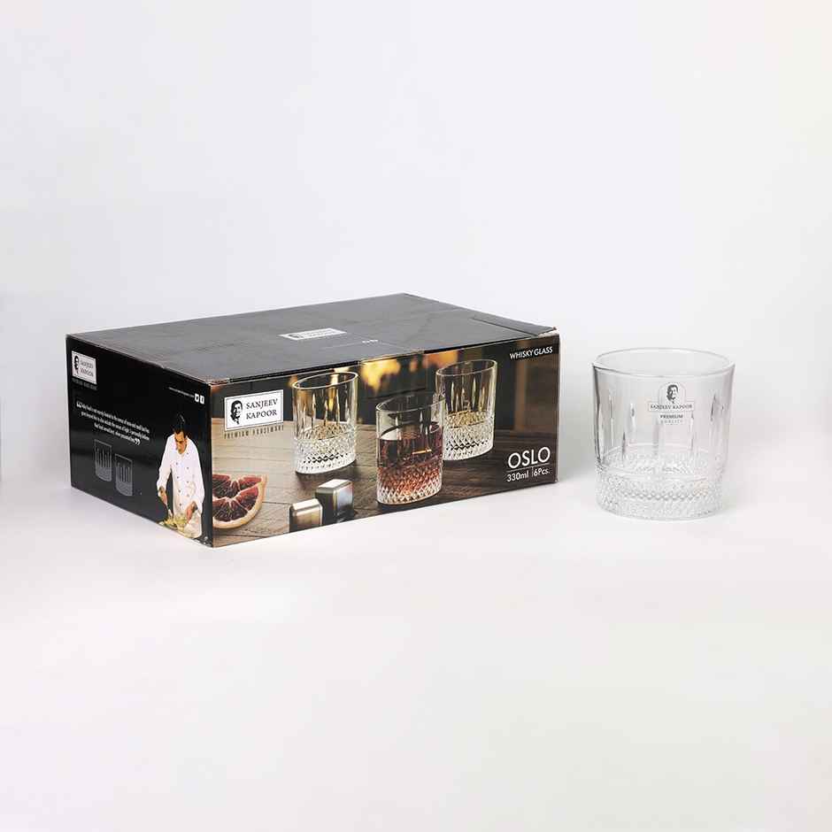 Oslo Whisky Glass | Elegant Barware Set | Set Of 6 Pcs | 330 ml | Sanjeev Kapoor
