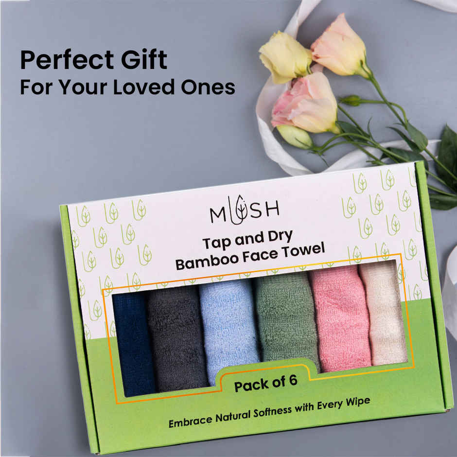 Mush 100% Bamboo Face Towel | Gift Box Set Of 6 | Ultra Soft & Quick Dry Face Towel | Assorted