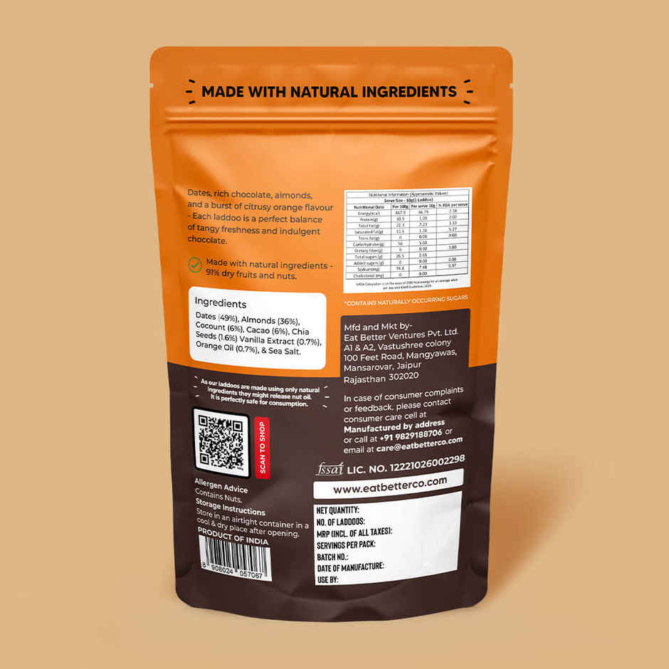 Eat Better Co Orange & Chocolate Laddoos | No Added Sugar | High Protein | Truly Natural