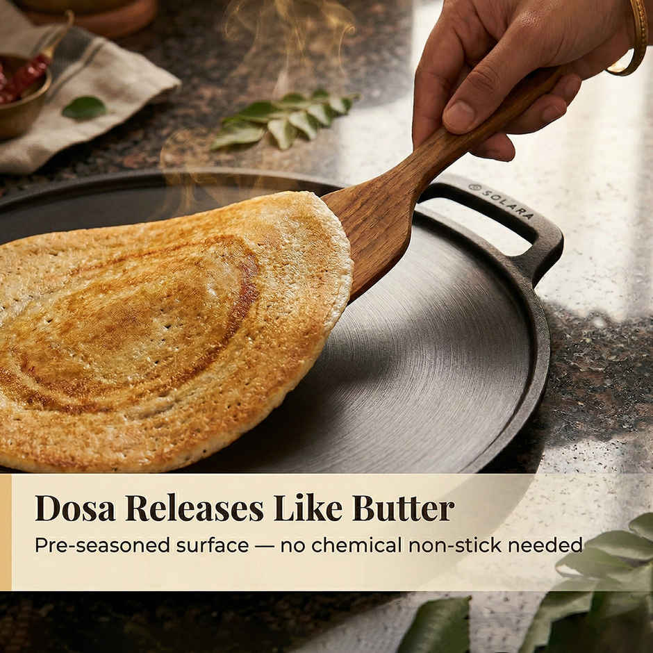Solara Pre Seasoned Cast Iron Tawa For Dosa 12" Inch(30 Cm), 100% Pure And Toxin-Free Tawa