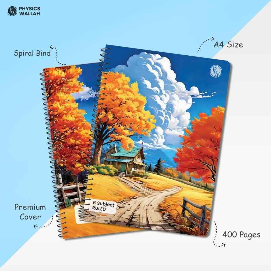 Physics Wallah 6 Subject Spiral Ruled Notebook | 400 Pages, A4 30 x 21 cm, Pw Seasons