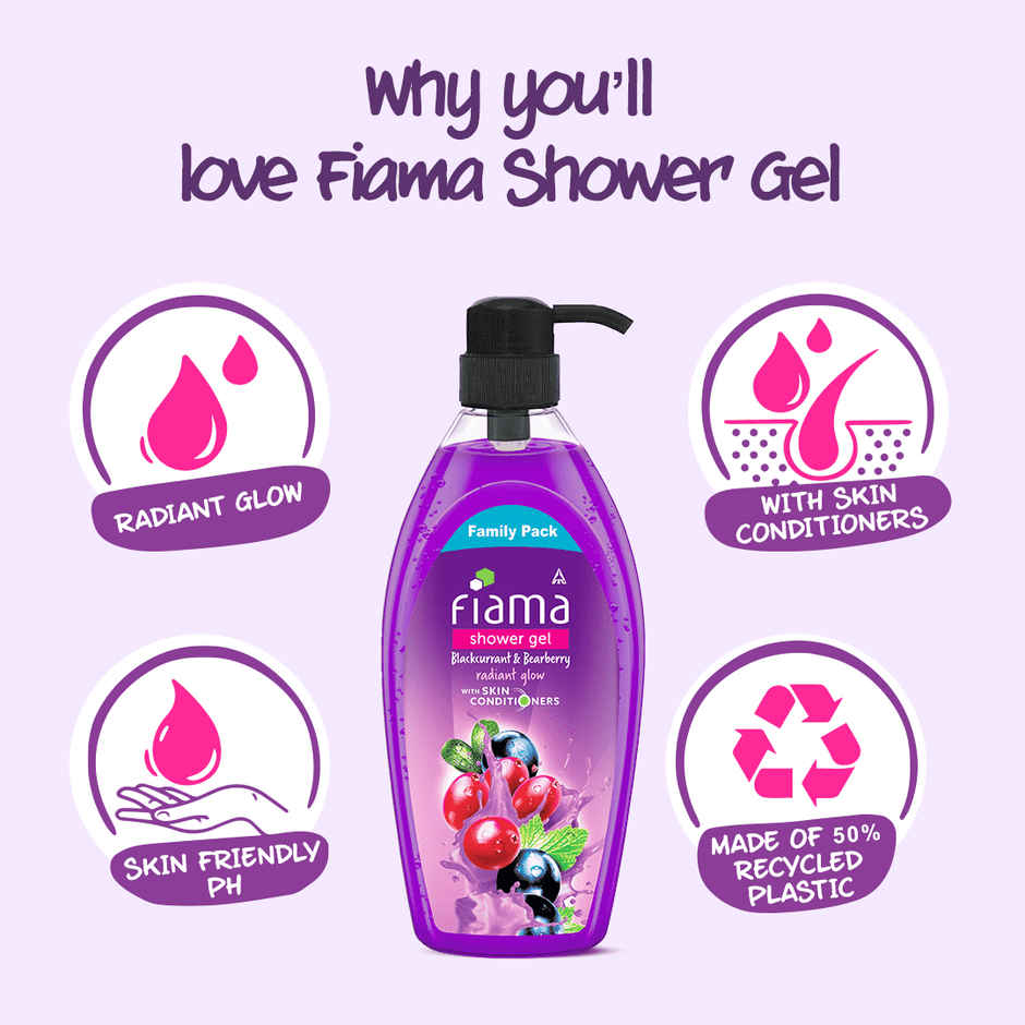 Fiama Body Wash Shower Gel Blackcurrant & Bearberry, with Skin Conditioners for Radiant Glow