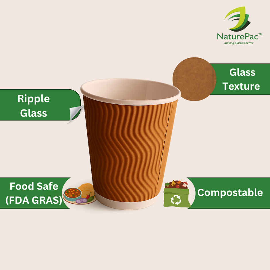 Ripple Paper Cups | Disposable Sturdy | 200 ml | 25 pcs | Naturepac