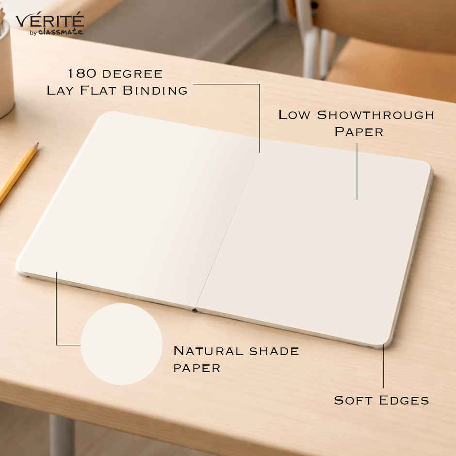 Verite by Classmate | Lay Flat Notebook | Royal Blue | Size 240 X 180 | Unruled | 120 Pages