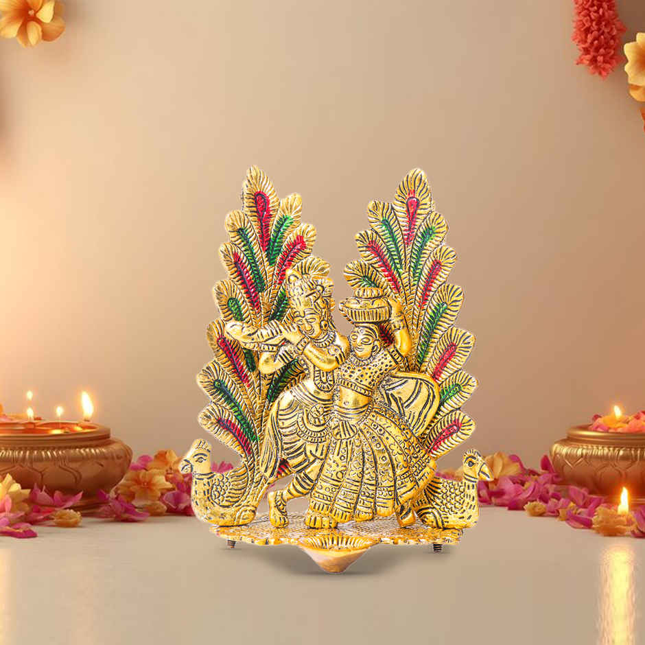 Traditional Peacock Design Diya | Golden | Metal | Diya-Pooja | Devnidhi