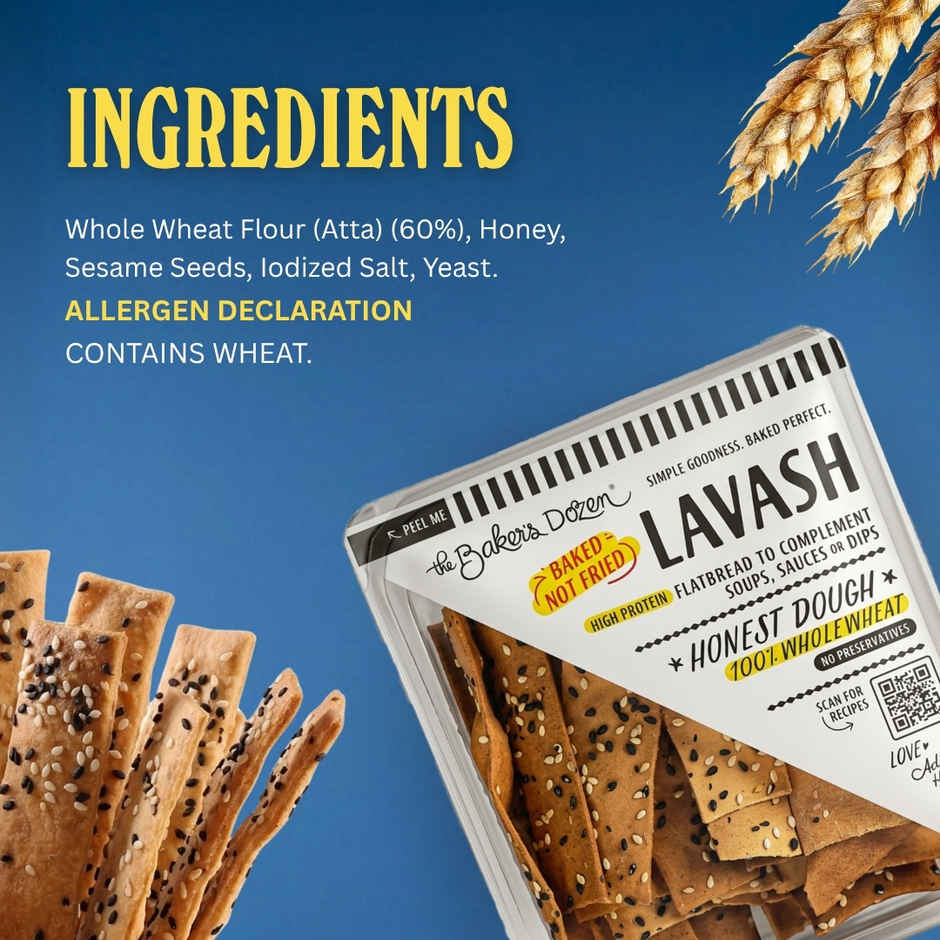 The Baker's Dozen Zero Maida Lavash Baked Snack No Palm Oil No preservatives Whole Wheat